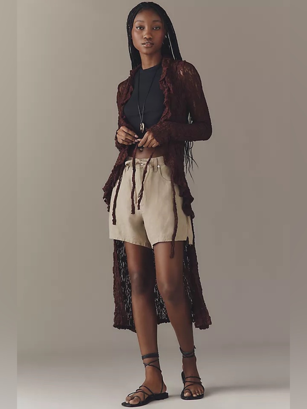 Anthropologie Lace Long-Line Cardigan